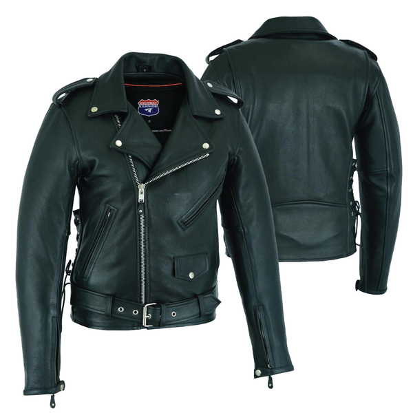 Black Leather Old School Police Style Motorcycle Leather Jacket