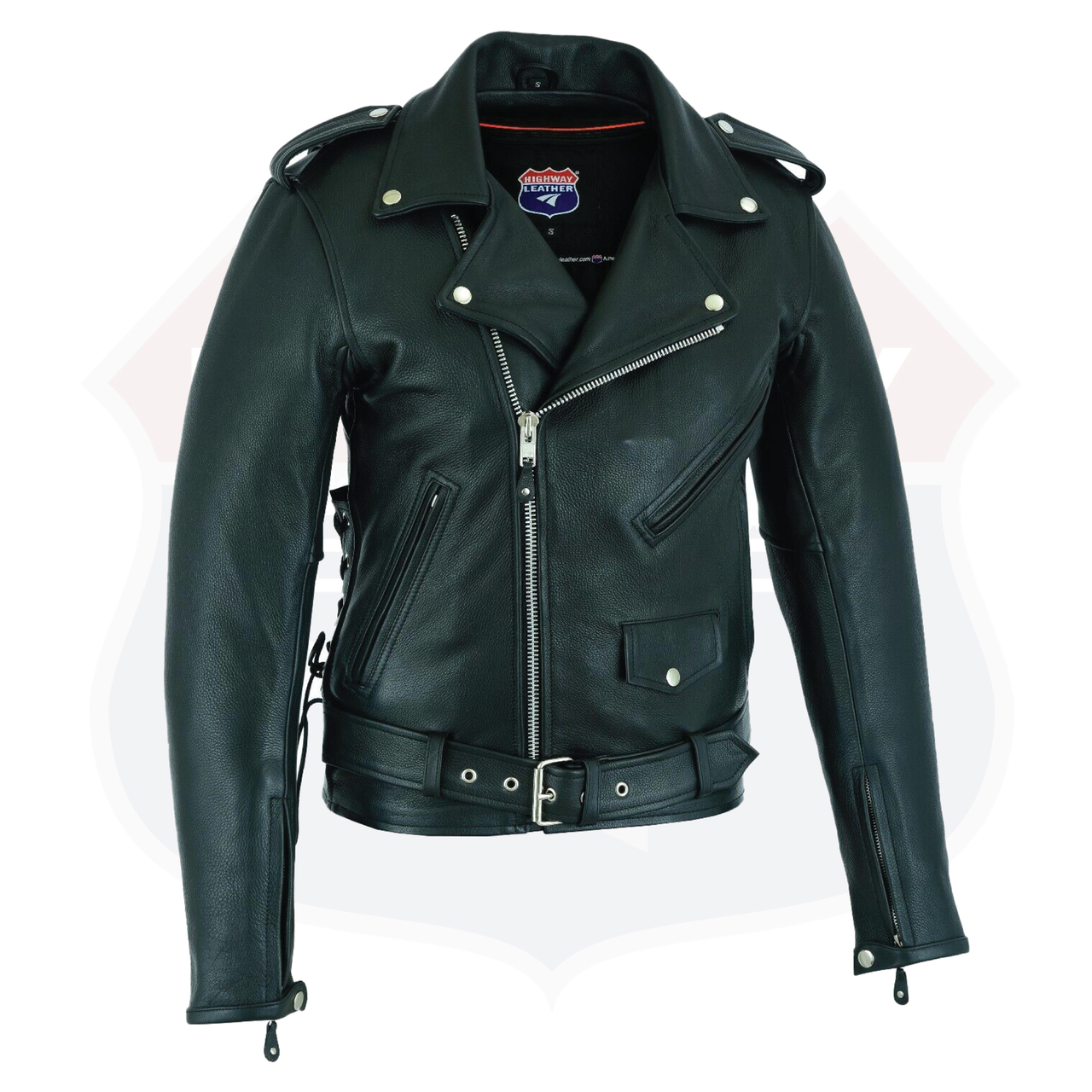 Highway Leather Old School Police Style Motorcycle Leather Jacket HL10205Blk - HighwayLeather