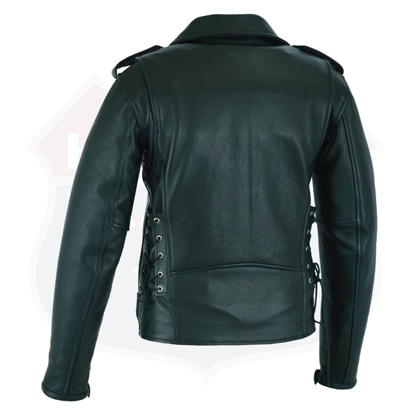 Black Leather Old School Police Style Motorcycle Leather Jacket