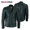 No Collar HL10499 Club Leather Shirt Men Black Mandarin collar - HighwayLeather