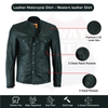 No Collar HL10499 Club Leather Shirt Men Black Mandarin collar - HighwayLeather