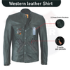 No Collar HL10499 Club Leather Shirt Men Black Mandarin collar - HighwayLeather