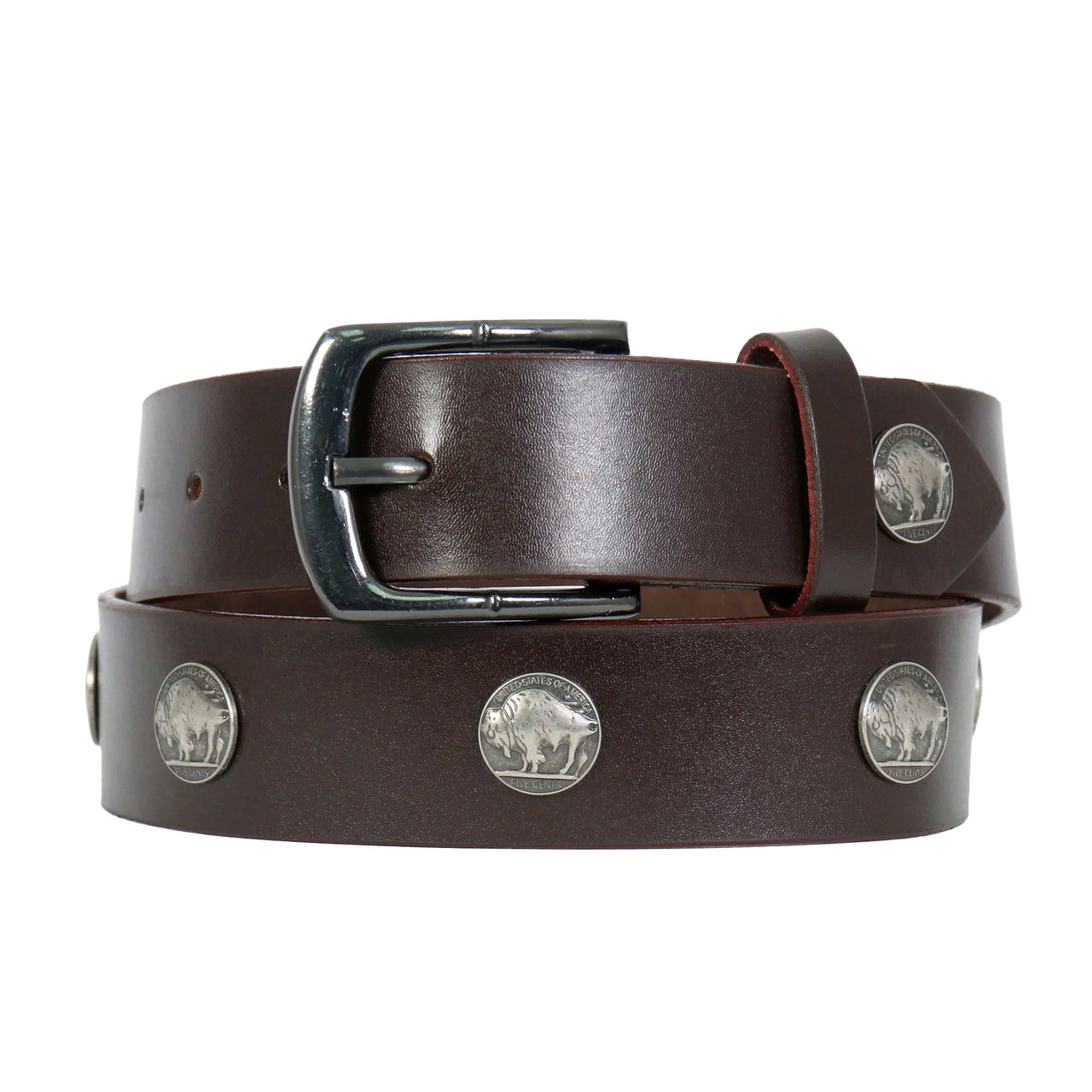 BLA1131 Buffalo Nickel Brown Leather Belt - HighwayLeather