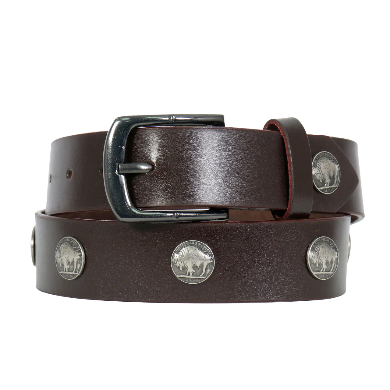 BLA1131 Buffalo Nickel Brown Leather Belt - HighwayLeather