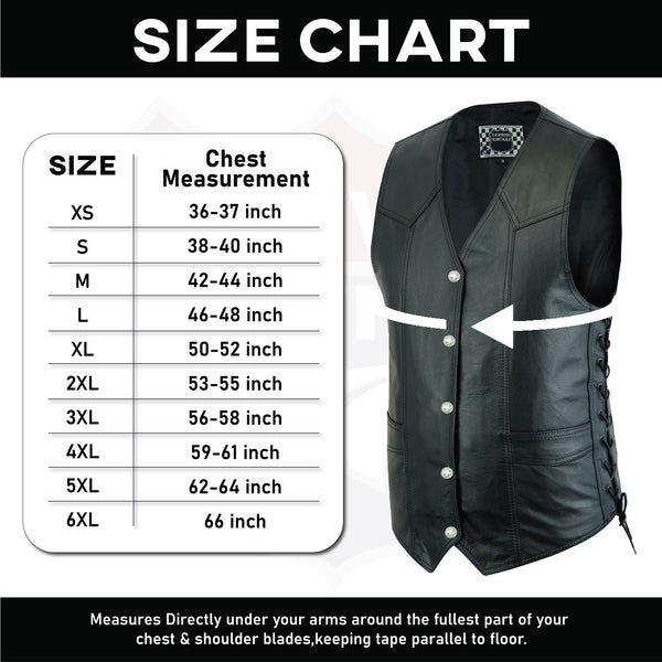 HL11614SPT Men's Classic Leather Vest Motorcycle Gun Pockets