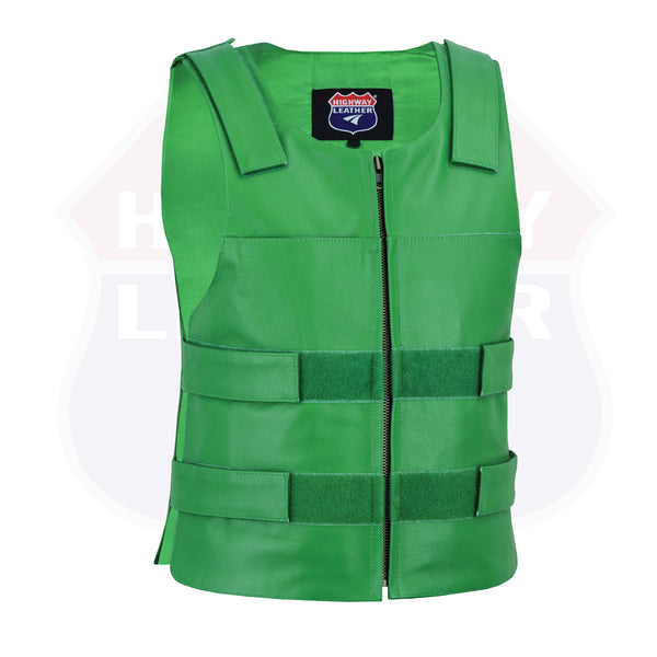 HL11643 Green Men Bulletproof Style tactical street leather vest Zip