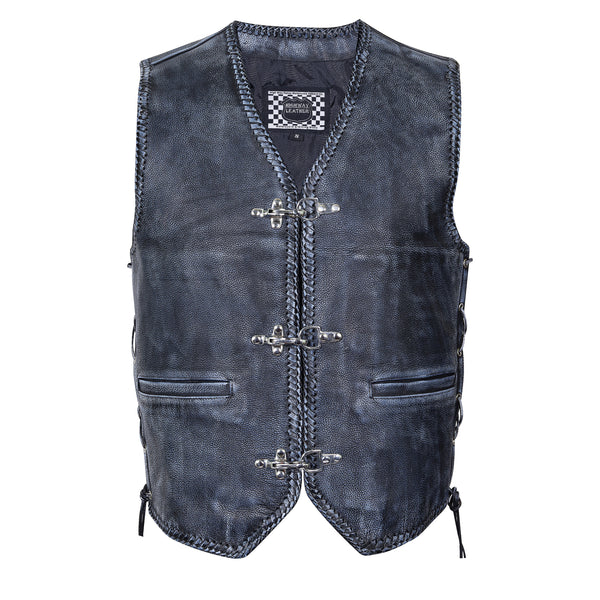 HiandのStitched Vest ZeeMen's ANC–07 Aniline Leather Club Vest - White-Threaded