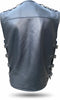 HL11654BLACK Heavy Metal Rocker Biker Waistcoat Motorcycle Leather Vest - HighwayLeather