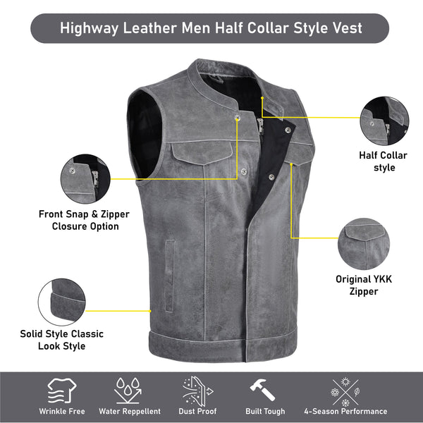 Leatherick SOA heren echt lederen motorvest met open knopen voor paardrijden en modieus gilet in stijl (XL - EUR56