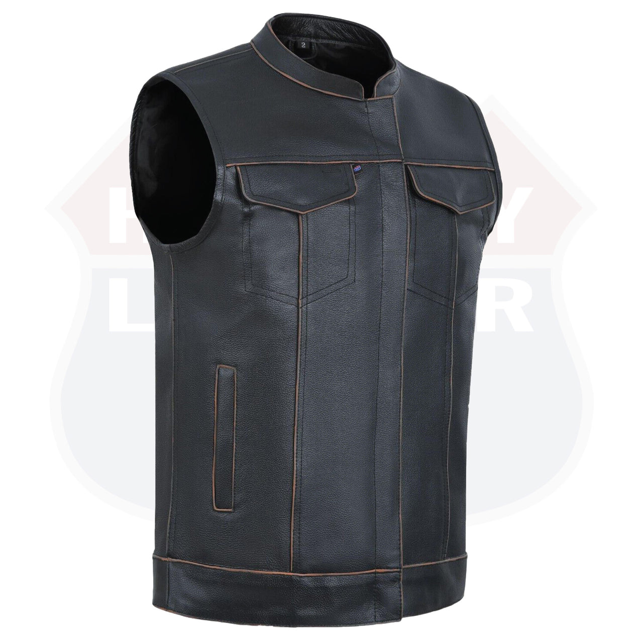 HL11689RB-BROWN RUB BUFF BROWN Club Leather Motorcycle Vest Men - HighwayLeather