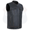 SOA Men's Rub Buff Leather Vest Anarchy Motorcycle Biker Club Concealed Carry - HighwayLeather