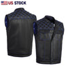 BLUE HL11693SPTBLUE Black Men Cross Stitch Club Leather Vest - HighwayLeather