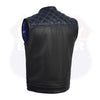 BLUE HL11693SPTBLUE Black Men Cross Stitch Club Leather Vest - HighwayLeather