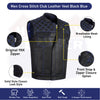 BLUE HL11693SPTBLUE Black Men Cross Stitch Club Leather Vest - HighwayLeather