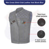 BLUE HL11693SPTBLUE Black Men Cross Stitch Club Leather Vest - HighwayLeather