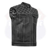 HL11693SPTWHT WHITE Black Men Cross Stitch Club Leather Vest - HighwayLeather