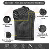 HL11693SPTWHT WHITE Black Men Cross Stitch Club Leather Vest - HighwayLeather