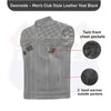 HL11693SPTWHT WHITE Black Men Cross Stitch Club Leather Vest - HighwayLeather