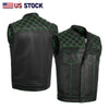 GREEN HL11693SPTGREEN Black Men Cross Stitch Club Leather Vest - HighwayLeather