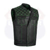 GREEN HL11693SPTGREEN Black Men Cross Stitch Club Leather Vest - HighwayLeather