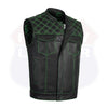 GREEN HL11693SPTGREEN Black Men Cross Stitch Club Leather Vest - HighwayLeather