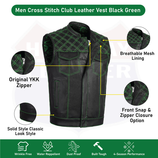 GREEN HL11693SPTGREEN Black Men Cross Stitch Club Leather