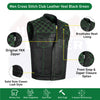 GREEN HL11693SPTGREEN Black Men Cross Stitch Club Leather Vest - HighwayLeather