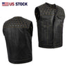 HL11049YELLOW Men's No Collar Club Style Leather Vest Honey Comb Stitch - HighwayLeather