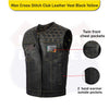 HL11049YELLOW Men's No Collar Club Style Leather Vest Honey Comb Stitch - HighwayLeather