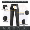 HL12800BRAIDED Basic Classic BLACK Style Leather Motorcycle Chap for Motorcycle Riding Plain Easy Fit - HighwayLeather