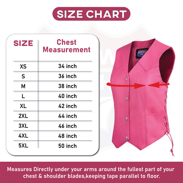 HL14501 HotPink Women's HotPink color side laced Leather Vest with