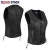 HL14856BRAIDED WOMEN BLACK VEST SIDE LACE M/O BUFFALO LEATHER