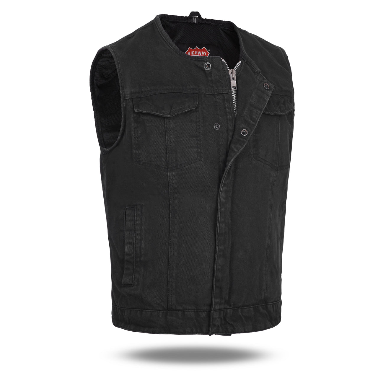 Black HL21639DM No Collar Club Style SOA Denim Men Vest - HighwayLeather