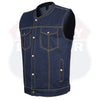 HL21687 BLUE MEN DENIM VEST CONTRAST THREAD M/O 100% COTTON - HighwayLeather