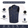HL21687 BLUE MEN DENIM VEST CONTRAST THREAD M/O 100% COTTON - HighwayLeather