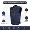 HL21687 BLUE MEN DENIM VEST CONTRAST THREAD M/O 100% COTTON - HighwayLeather