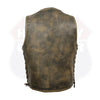HL3540BEIGE Charcoal Brown Hamilton washed BEIGE leather motorcycle vest - HighwayLeather