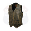 HL3540BEIGE Charcoal Brown Hamilton washed BEIGE leather motorcycle vest - HighwayLeather