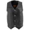 Milwaukee Leather LKM3700 Men's Black Leather Classic V-Neck Motorcycle Rider Vest w/ Buffalo Nickel Snaps Closure