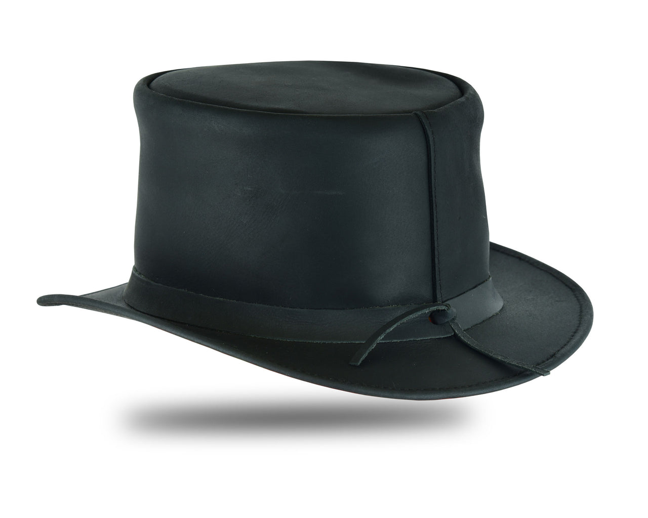 HL80111BLK Handcrafted Black Leather TOP HAT shapeable brim and crown - HighwayLeather