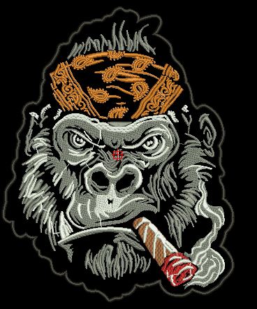 ML188386 Angry Gorilla with RED cigar ORANGE BAND 11x13 Patch - HighwayLeather