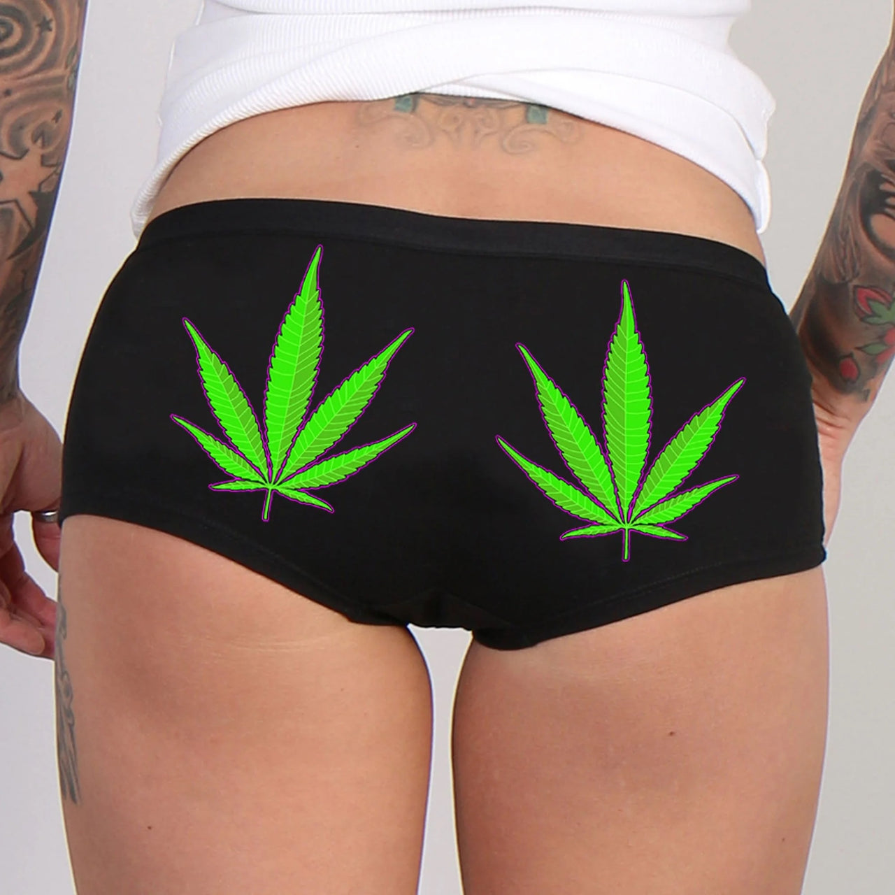 PTB7479 Pot Leaves Ladies Boy Shorts - HighwayLeather