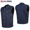 HL21687 BLUE MEN DENIM VEST CONTRAST THREAD M/O 100% COTTON - HighwayLeather