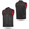 RED HL11693SPTRED Black Men Cross Stitch Club Leather Vest - HighwayLeather