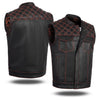 ORANGE HL11693SPTORANGE Black Men Cross Stitch Club Leather Vest - HighwayLeather