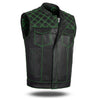 GREEN HL11693SPTGREEN  Black Men Cross Stitch Club Leather Vest - HighwayLeather