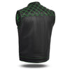 GREEN HL11693SPTGREEN  Black Men Cross Stitch Club Leather Vest - HighwayLeather