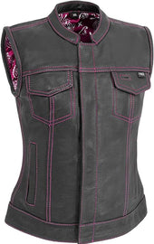 FIL022PINK | Jessica - Women's Club Style Motorcycle Leather Vest - HighwayLeather