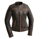 Brown FIL198CHLZ Distressed Women's Leather Motorcycle Jacket - HighwayLeather