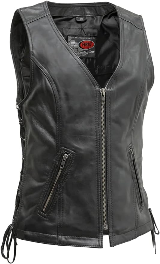 FIL576BLACK | Cindy - Women's Motorcycle Leather Vest - HighwayLeather